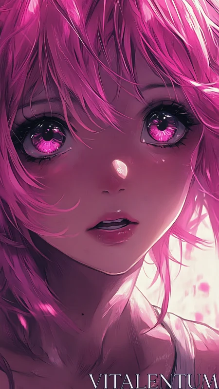 Starlit pink gaze of a luminous anime dreamer in bloom.