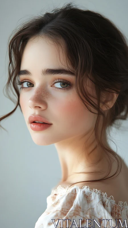 Soft morning light pauses on a freckled porcelain gaze