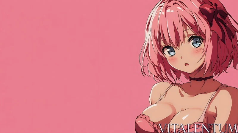 Anime portrait with pink monochrome background composition.