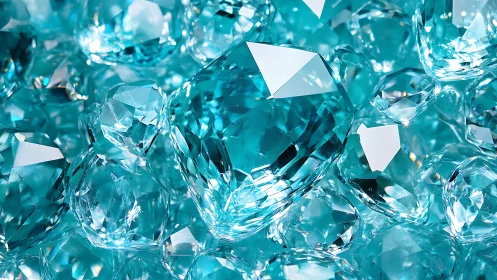 Turquoise faceted gemstones cluster reflect crisp highlights
