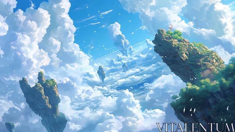 Gentle sky islands drifting through bright summer clouds.