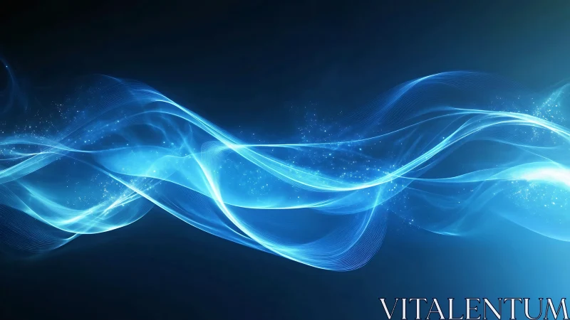 Blue light waves flow across dark abstract digital background.