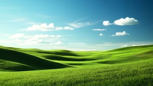 Sunlit rolling meadow under vivid clear blue sky.