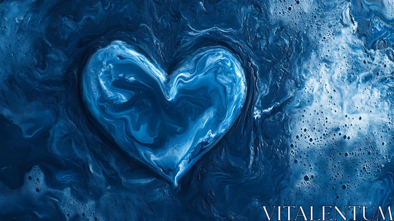 Luminous Heart Shape Emerging from Liquid Blue Depths.