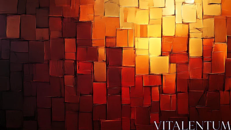 Warm Abstract Cubist Painting with Textured Square Patterns.