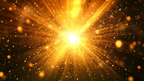 Radiant golden light burst with glowing particle rays.
