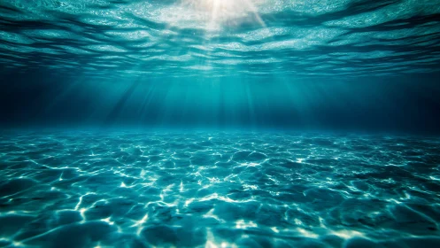 Sunlit ocean floor shimmers under tranquil turquoise waves