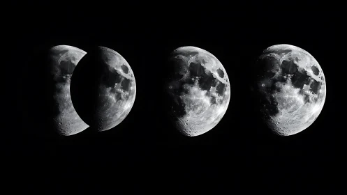 Lunar surface phases progress under stark black sky