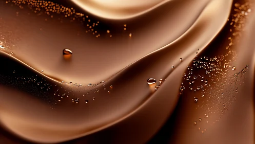 Silky molten chocolate waves ripple under glistening droplets