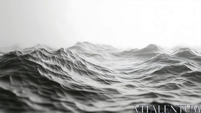 Monochrome 3D wave surface forms continuous abstract seascape