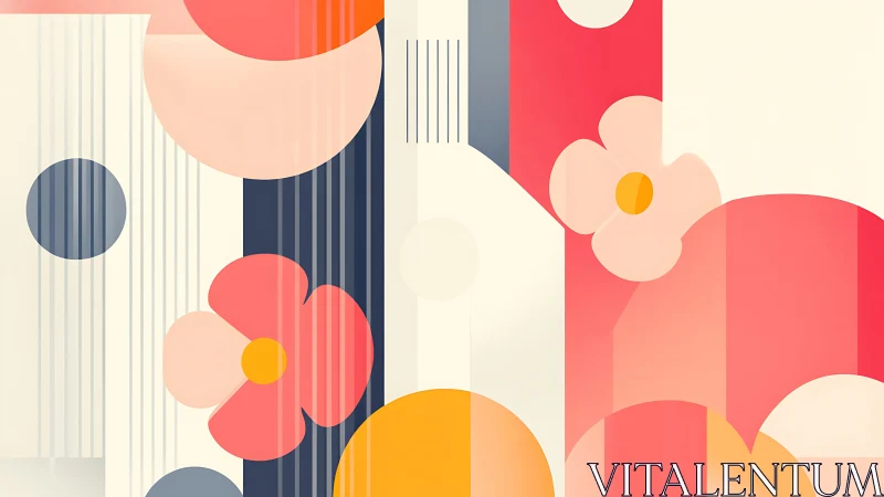 Geometric floral abstraction merges circles, stripes, and soft gradients
