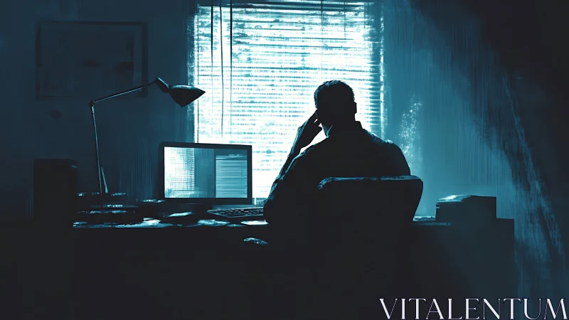 Midnight coder weighs bright ideas against a glowing screen