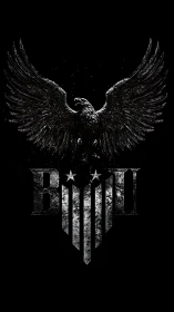 Soaring monochrome eagle unifies with distressed emblem typography