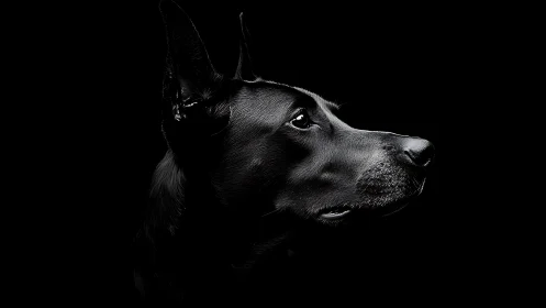 Low key canine profile portrait with directional rim lighting
