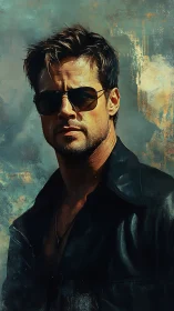 Moody stylized portrait of man in sunglasses and leather.