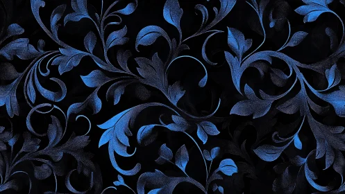 Blue ornamental foliage pattern covers dark textured background