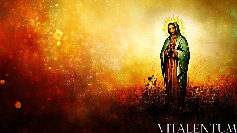 Digital painting of luminous robed figure in radiant field.