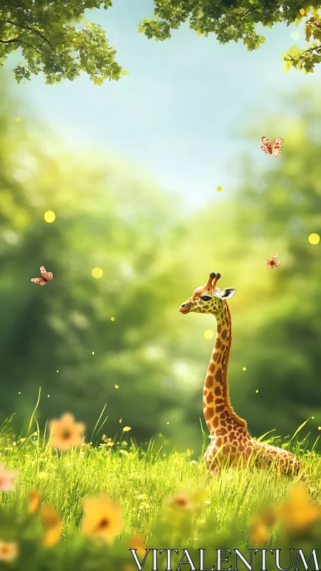 Gentle afternoon with a daydreaming baby giraffe.