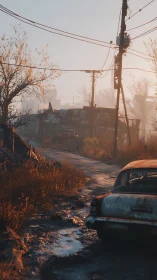 Sunburnt wasteland road where rusted memories linger on.