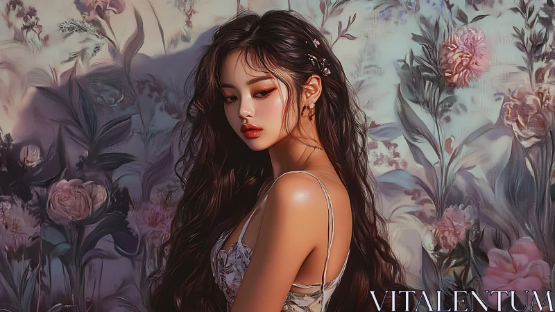 Luminous portrait integrates soft subsurface skin shading and floral bokeh