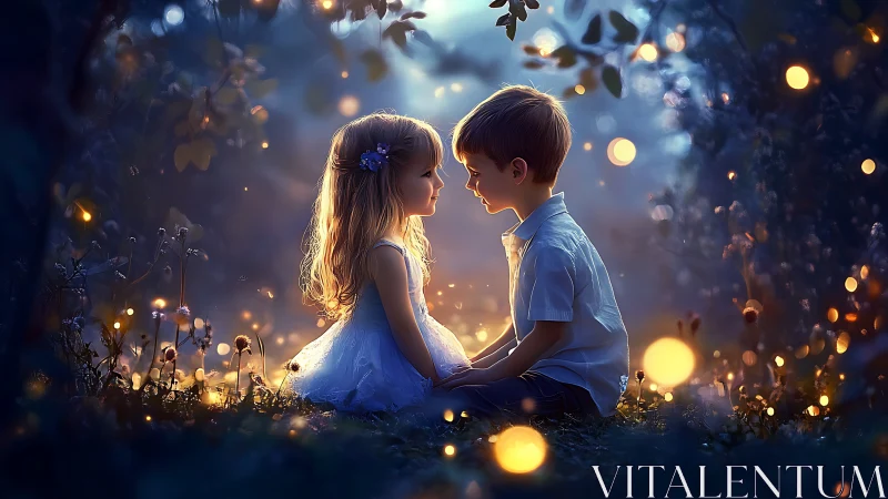 Two Young Hearts Share a Magical Moment Under Golden Lights.