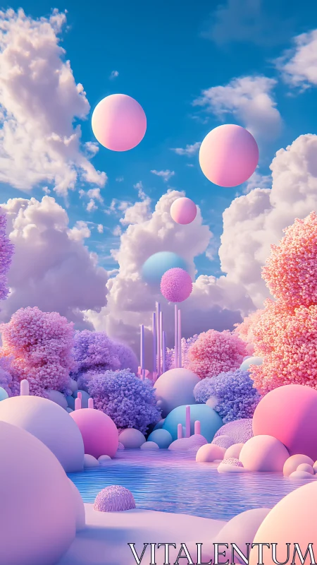 Dreamy sherbet spheres drift calmly above a pastel lagoon