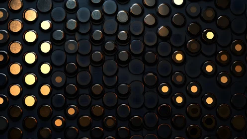 Abstract circular pattern with metallic highlights on dark background.