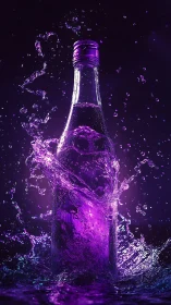 Glowing purple bottle erupts through vivid neon water splash