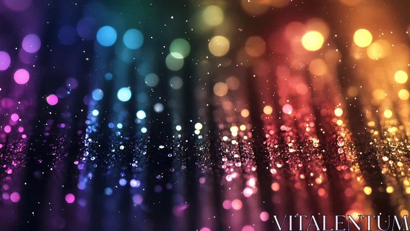 Rainbow bokeh lights cascade across glittering surface.