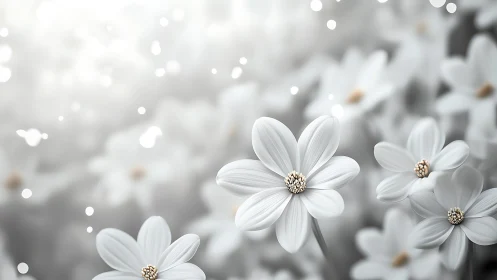 White Daisy Blossoms with Bokeh Lights.