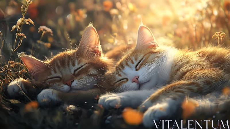 Golden Hour Felines: Twin Cats Basking in Radiant Warmth.