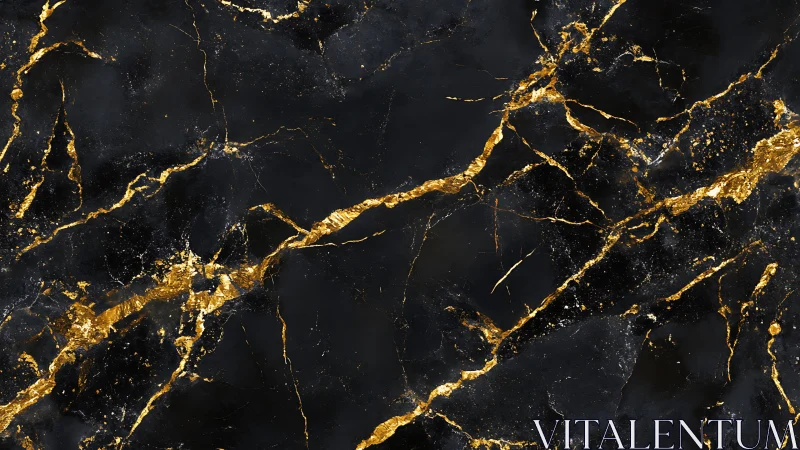 Black marble surface with dense metallic gold veining.
