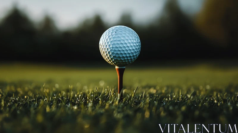 Sunrise hush crowns a lone golf ball on its patient tee