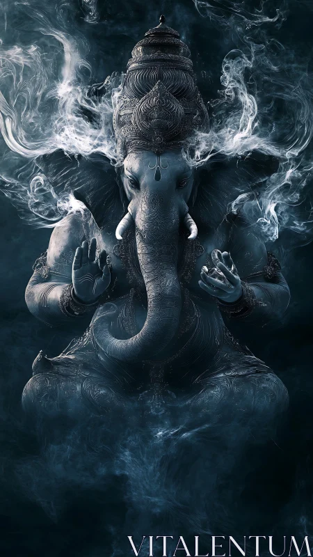 Smokewoven elephant deity rising from midnight silence.