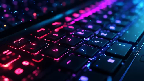 RGB backlit mechanical keyboard shows dynamic neon bokeh lighting