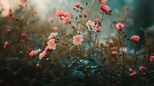 Delicate Pink Carnations in Soft-Focus Garden Setting