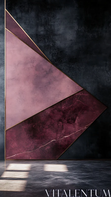 Geometric pink wall panels against dark concrete background
