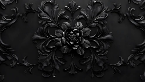 Baroque black floral relief forms dark ornamental centerpiece