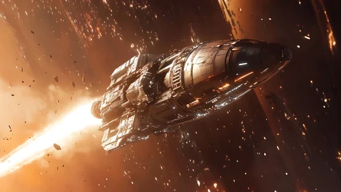 Relativistic assault cruiser crossing debris-rich burn corridor.