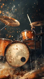 Percussive impact study with exploding particles and drum kit.