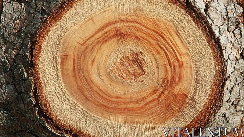 Close-up of Tree Trunk Cross Section with Visible Growth Rings.