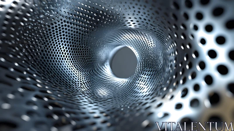 Abstract view inside metallic perforated tunnel, futuristic style.