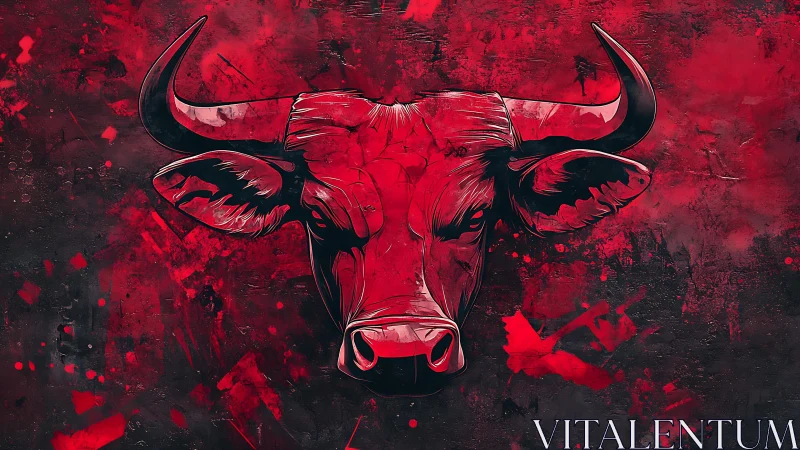 Stylized red bull head on textured grunge background with high contrast