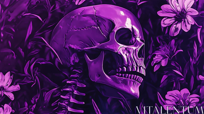 Neon skull dreaming in ultraviolet flowers and quiet decay.