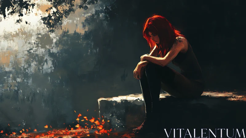 Ember-hearted loner on a ledge of fading daylight.