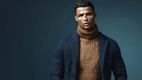 Male portrait in knit turtleneck and textured navy blazer