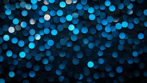 Abstract blue bokeh circles background with shimmering light effect.
