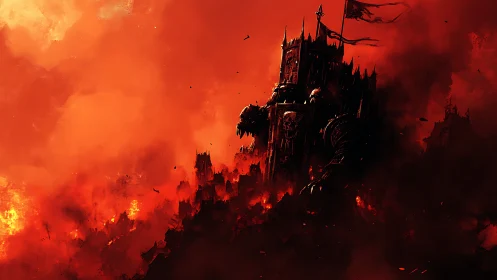 Siege engine citadel advancing through infernal combustion field.