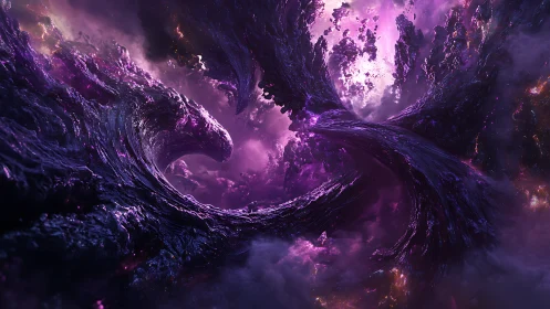 Cosmic purple vortex forms twisting nebula-like energy structures