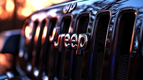 Chrome letters drinking sunset fire on rugged grille.